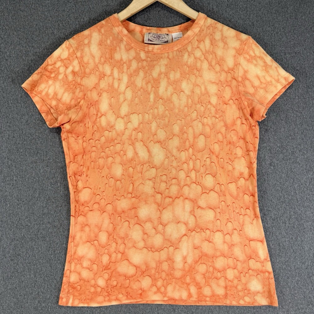  Grass Rags Womens Large Orange Tie Dye Ribbed T Shirt Cotton Made USA